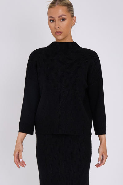 Black Knit Pattern Jumper