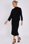 Black Knit Pattern Midi Skirt