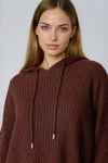 Brown Ribbed Soft Knit Hoodie