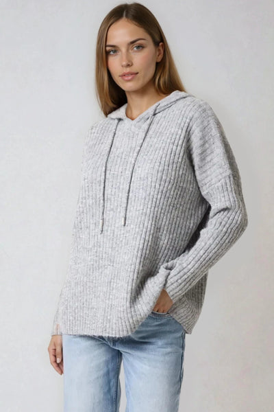 Grey Ribbed Soft Knit Hoodie