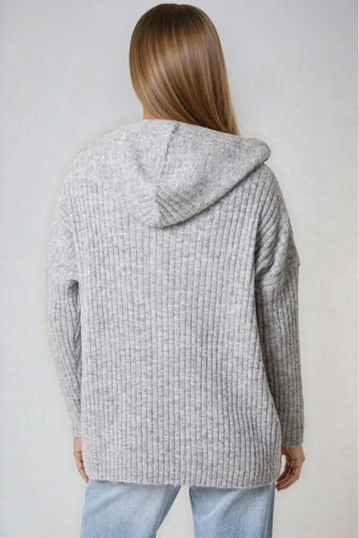 Grey Ribbed Soft Knit Hoodie