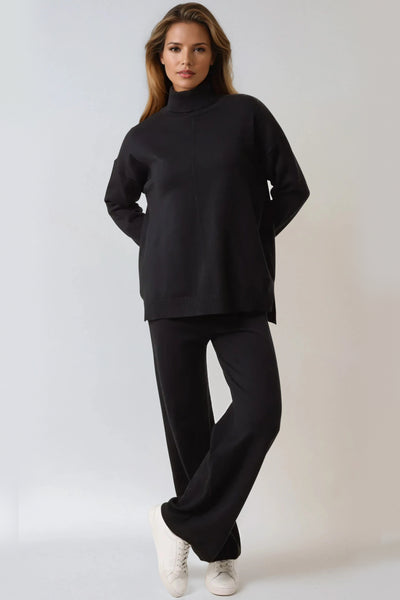Black Knitted Roll Neck Jumper & Trouser Set