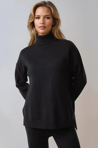 Black Knitted Roll Neck Jumper & Trouser Set