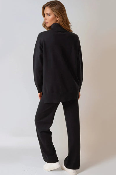 Black Knitted Roll Neck Jumper & Trouser Set
