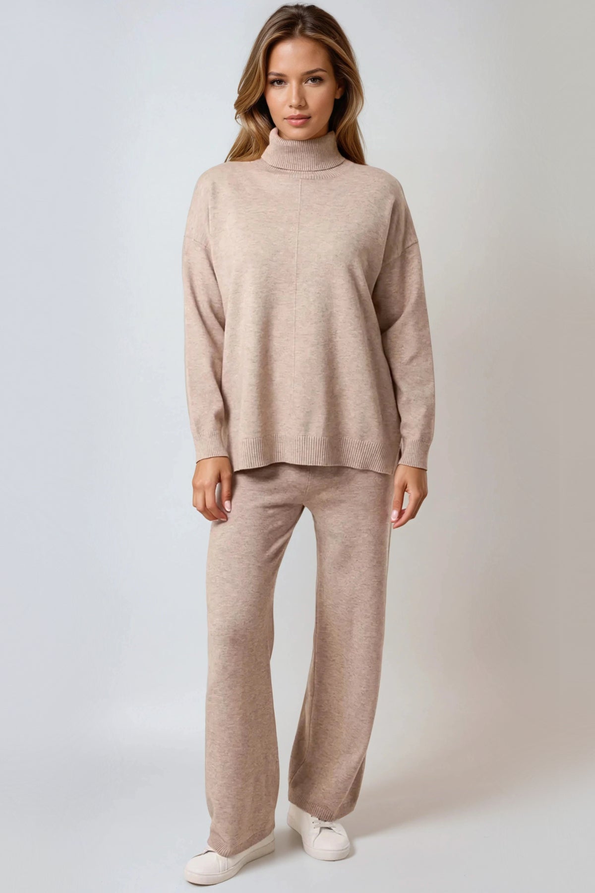 Mocha Knitted Roll Neck Jumper Trouser Set