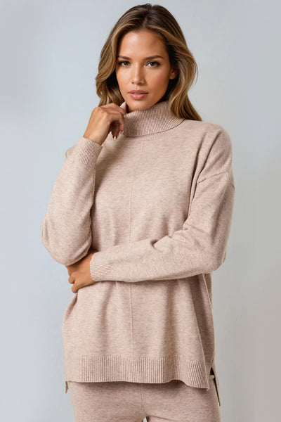 Mocha Knitted Roll Neck Jumper & Trouser Set