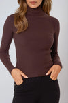 Brown Roll Neck Ribbed Jumper