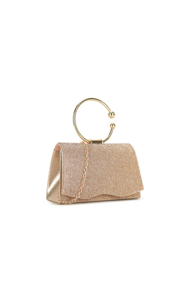 Rose Gold Glitter Ring Handle Evening Bag