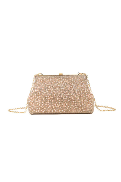 Rose Gold Pearl Embellished Clutch Bag