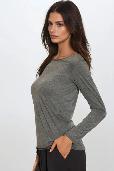 Charcoal Round Neck Long Sleeve Top