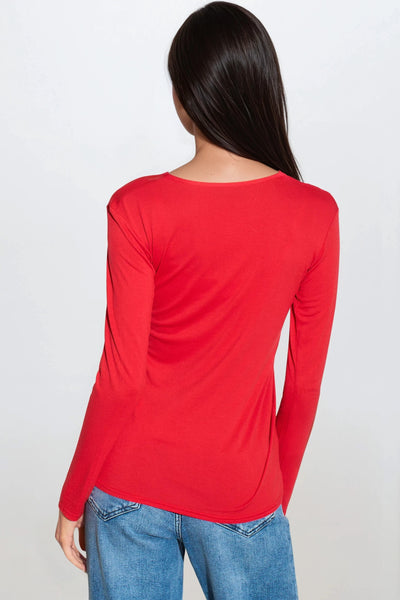 Red Round Neck Long Sleeve Top