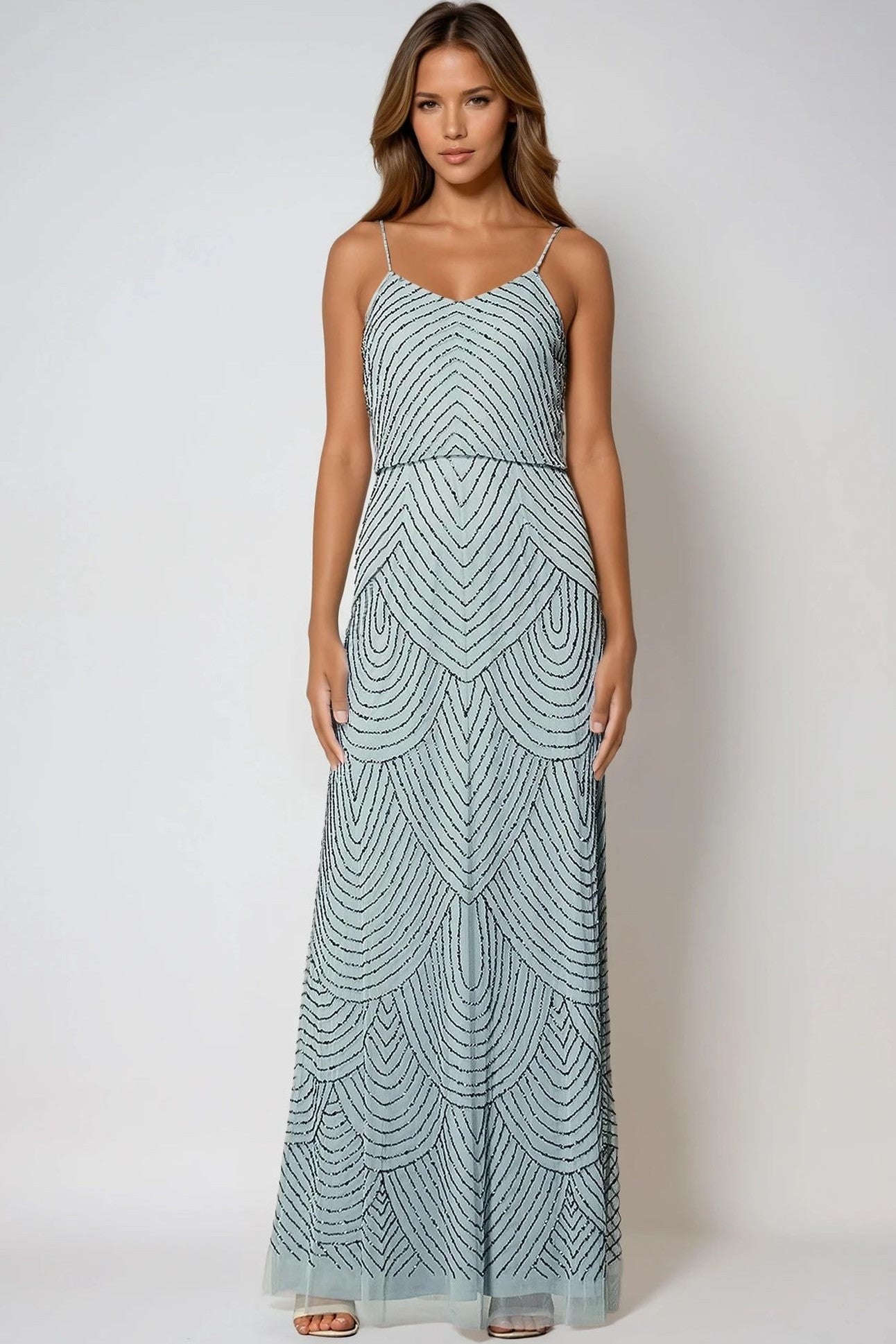 chinese dress ladies Escala Mint Ombre Embellished Racer-Neck Maxi Dress – Club L London main image 1