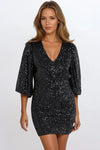 Black Sequin V Neck Mini Dress