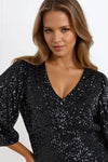 Black Sequin V Neck Mini Dress