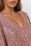 Bronze Sequin V Neck Mini Dress