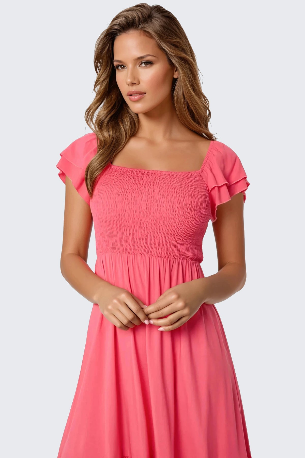 Coral Smock Midi Dress