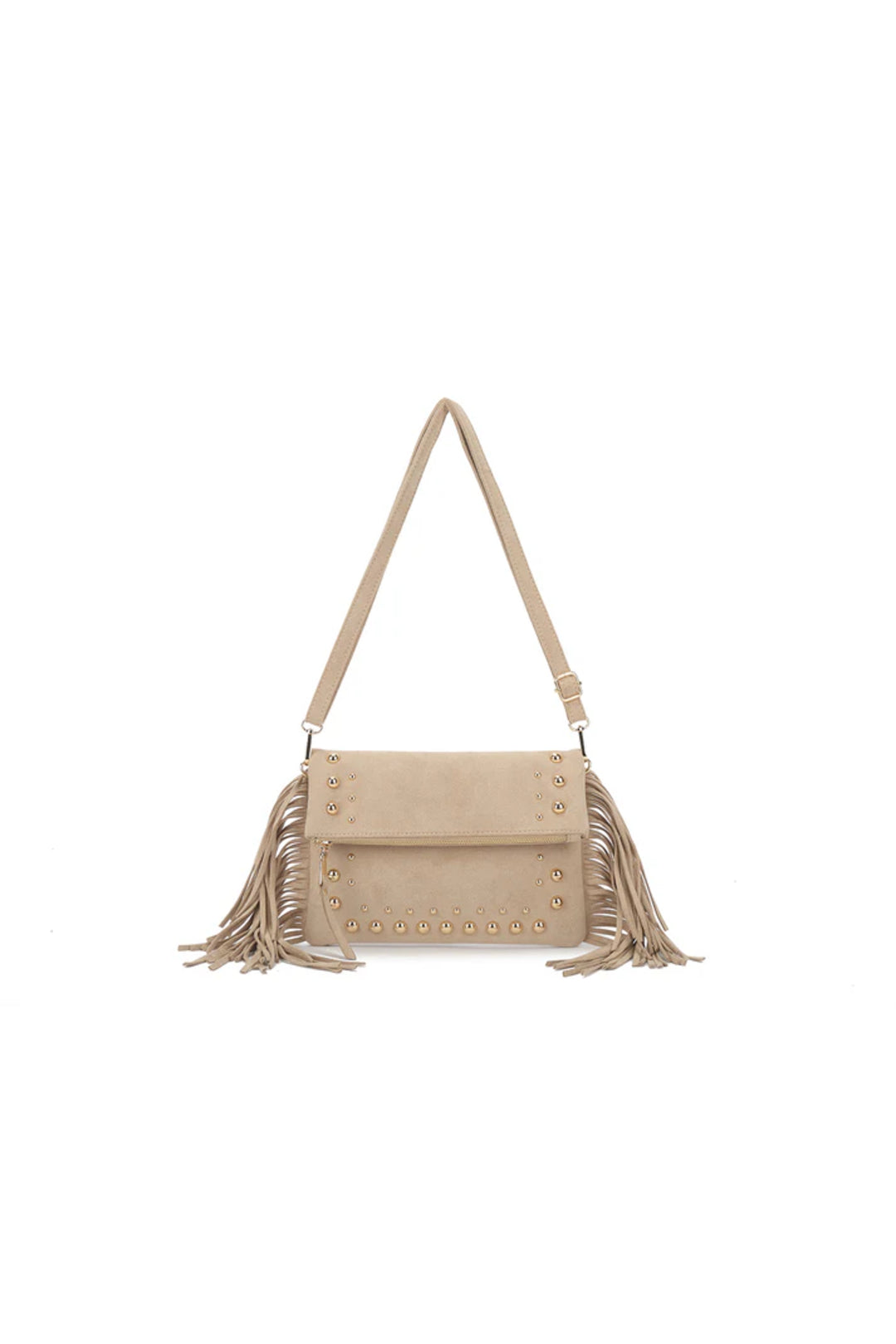 Beige Shoulder Crossbody Fringe Bag