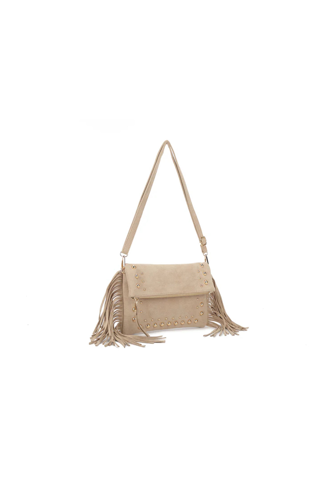 Beige Faux Suede Fringe Shoulder & Crossbody Bag