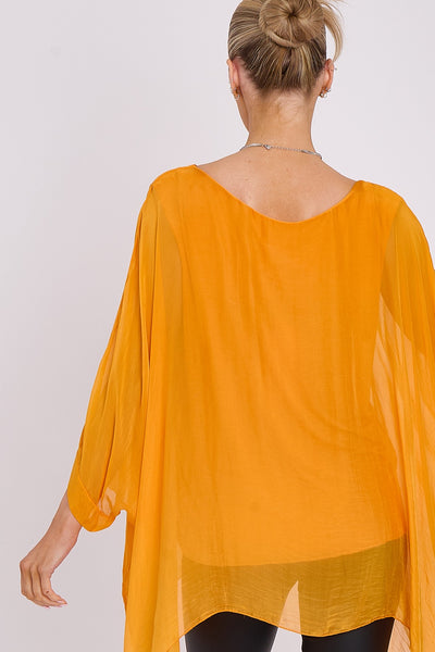 Orange Silk Batwing Sleeve Top Blouse