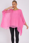 Pink Silk Batwing Sleeve Top Blouse