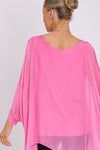 Pink Silk Batwing Sleeve Top Blouse