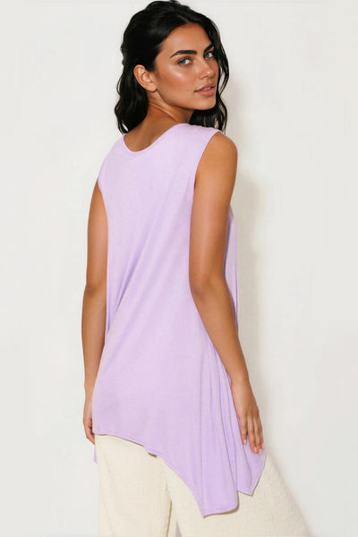 Lilac Sleeveless Top With Asymmetric Hem