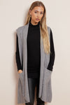 Charcoal Soft Knit Sleeveless Long Cardigan