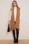 Camel Soft Knit Sleeveless Long Cardigan