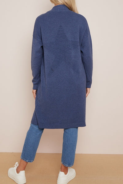 Denim Blue Soft Knit Cardigan with Star Detail