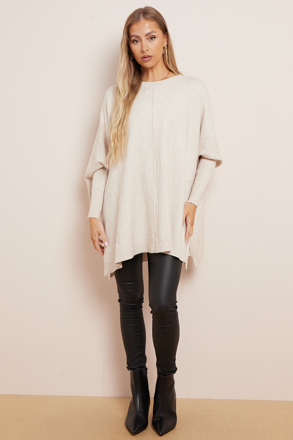 Beige Soft Knit Poncho Jumper