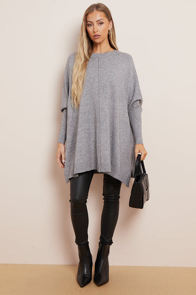 Silver Grey Soft Knit Poncho Jumper