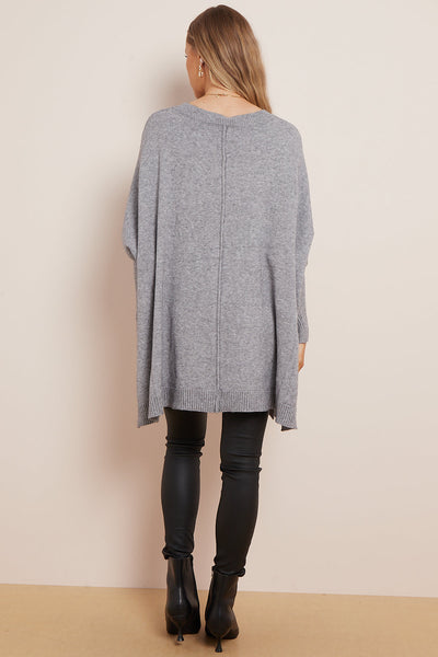 Silver Grey Soft Knit Poncho Jumper