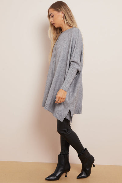 Silver Grey Soft Knit Poncho Jumper