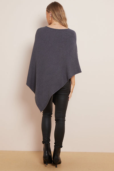 Charcoal Soft Knit Poncho with Star Detail