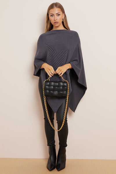 Charcoal Soft Knit Poncho with Star Detail