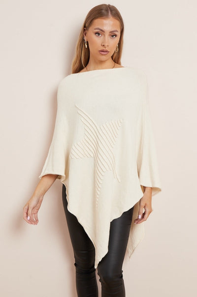 Ivory Soft Knit Poncho with Star Detail