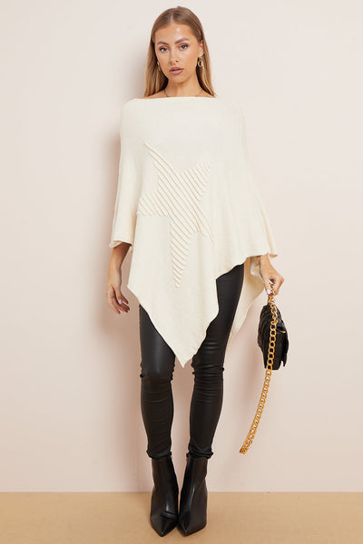 Ivory Soft Knit Poncho with Star Detail