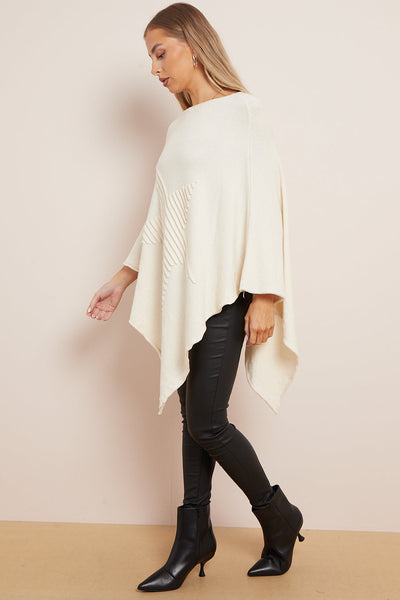 Ivory Soft Knit Poncho with Star Detail