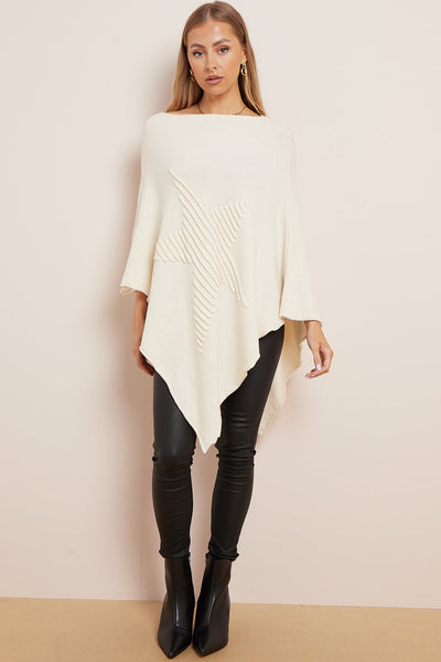 Ivory Soft Knit Poncho with Star Detail