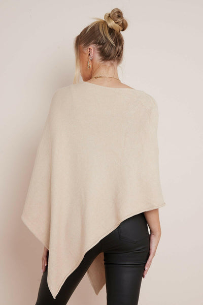 Beige Soft Knit Poncho with Star Detail