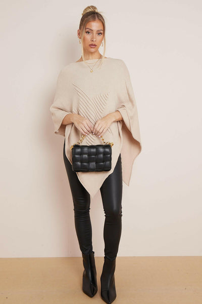 Beige Soft Knit Poncho with Star Detail