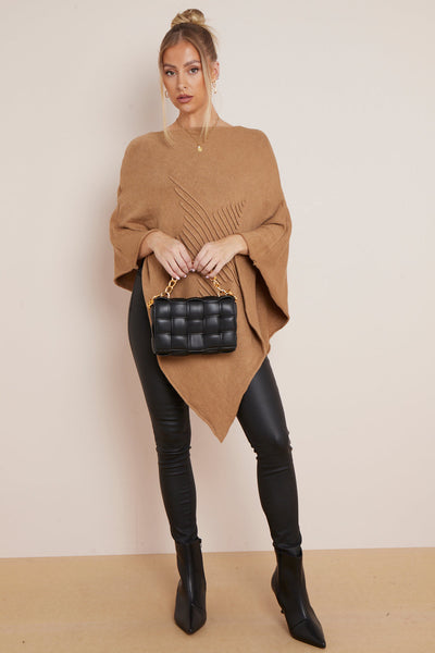 Camel Soft Knit Poncho with Star Detail