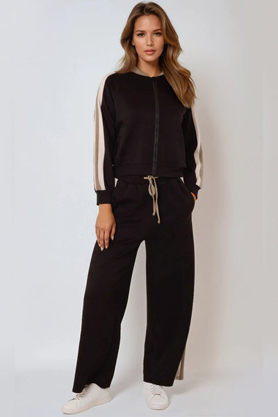 Black Stripe Bomber Jacket & Jogger Set