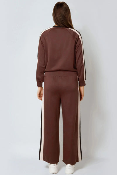 Brown Stripe Bomber Jacket & Jogger Set