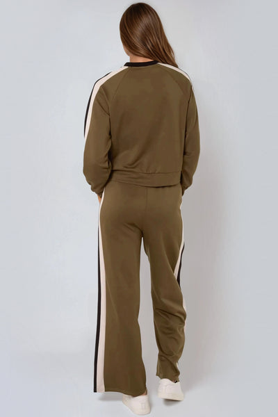 Khaki Stripe Bomber Jacket & Jogger Set