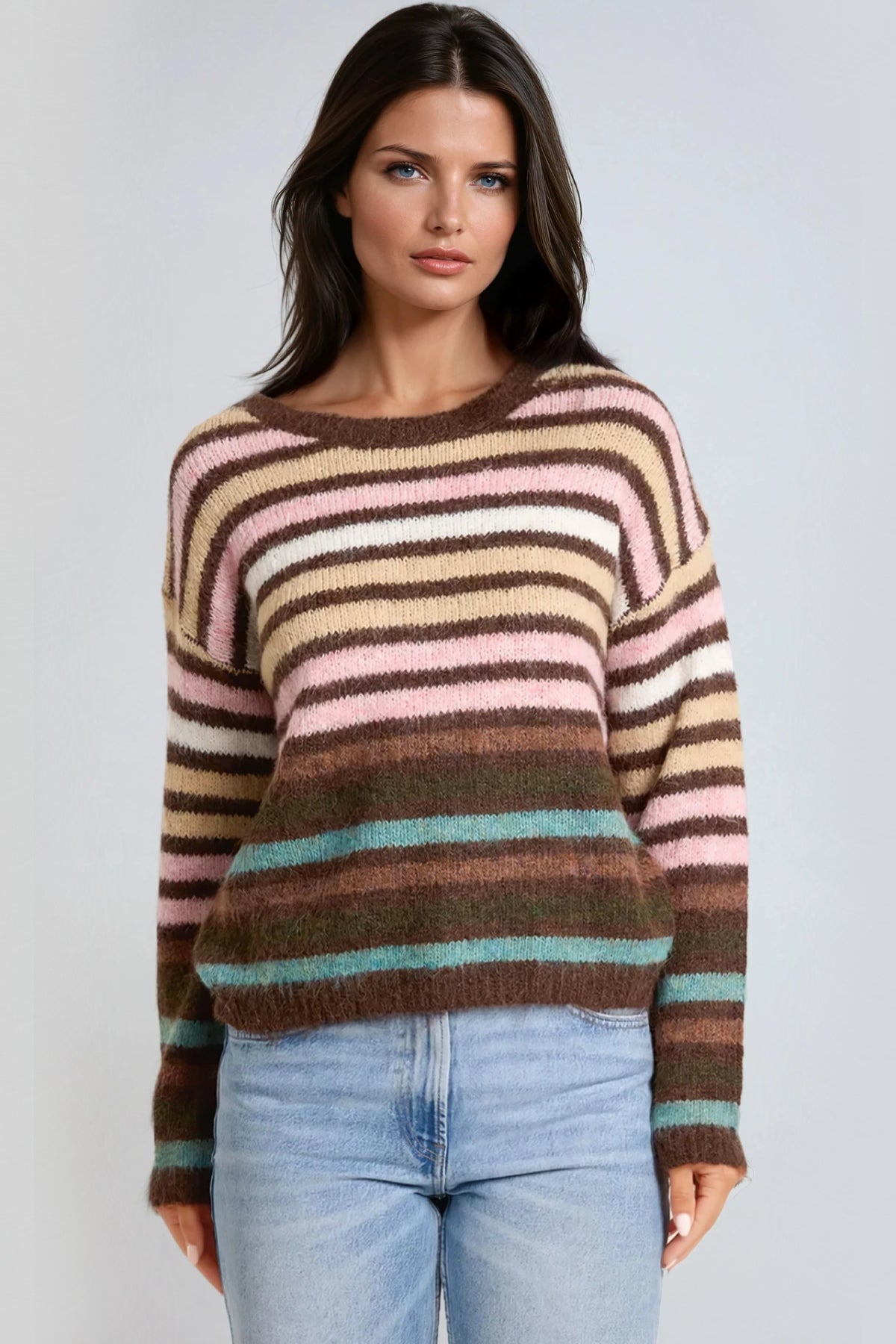 Pink Wool Blend Striped Knitted Jumper