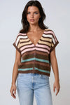 Pink Striped Knitted Vest Cardigan