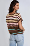 Pink Striped Knitted Vest Cardigan