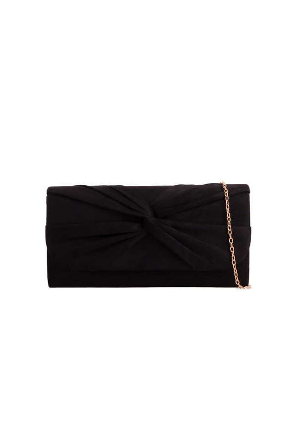 Black Suede Clutch Bag with Knot Detail Aftershock London