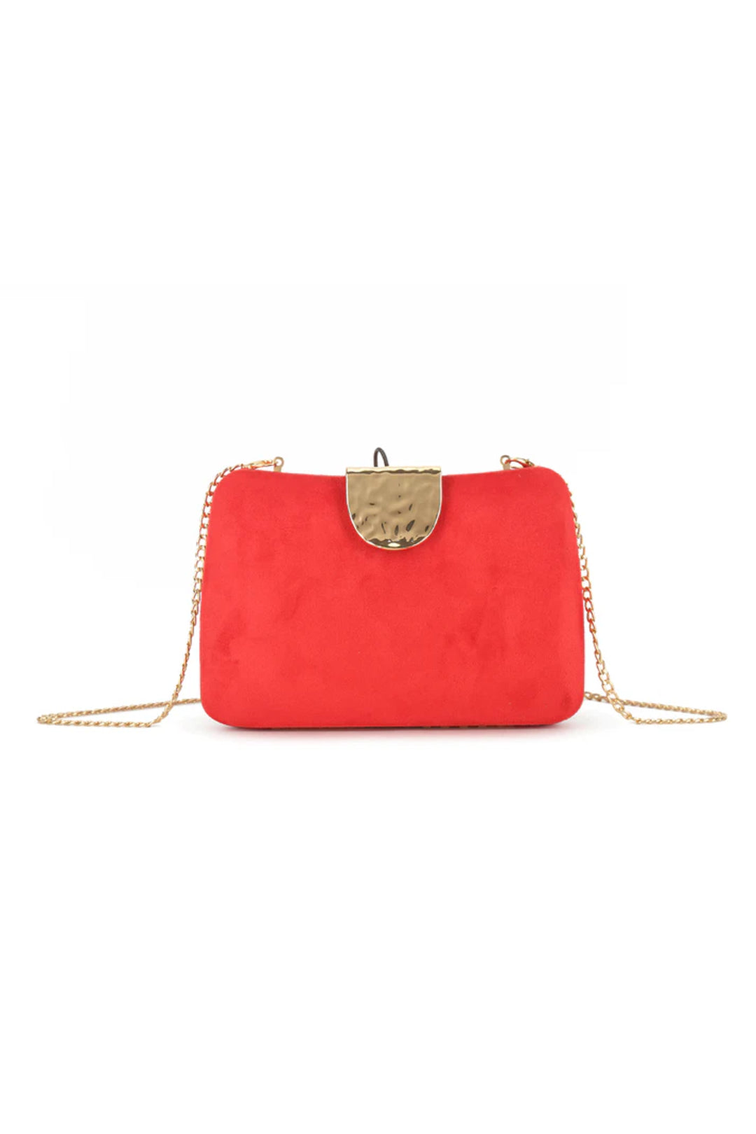 Red Suedette Clutch Bag with Detachable Chain